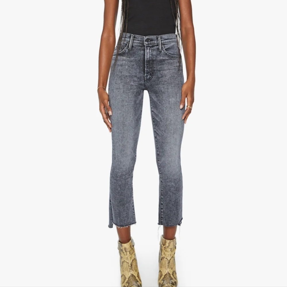 Mother Insider Crop Step Fray Jeans Black Mineral Wash Size 31